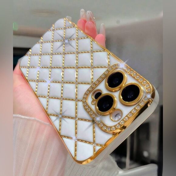Accessories - Luxury Gold and White IPhone 16 pro max Case